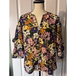 FatFace Button Down Blouse Women's Size 10 Floral Long Sleeve 100% Cotton
